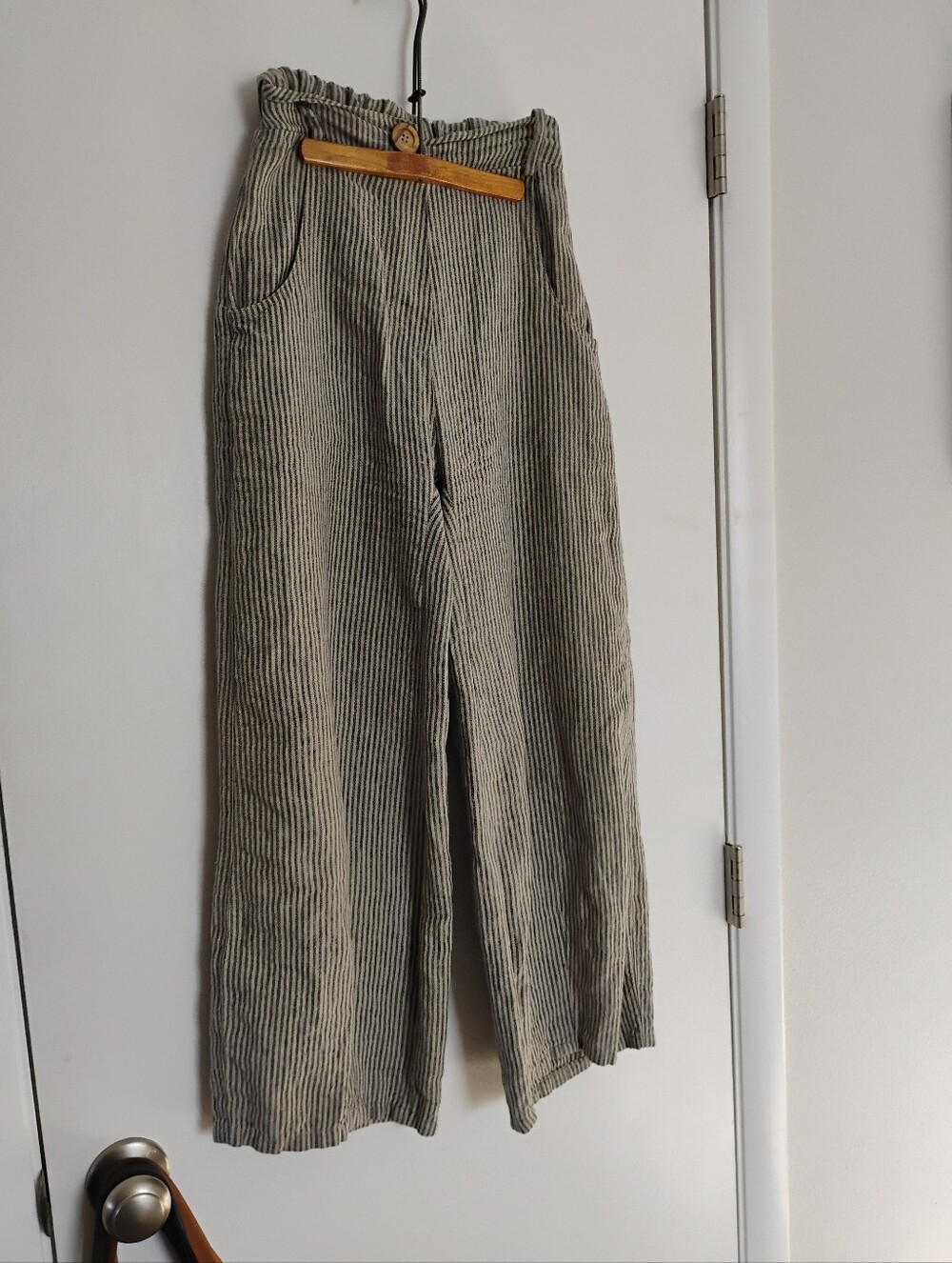 Linenfox Mara Wide-Leg Trouser- XXS, Grey/Natural Stripe